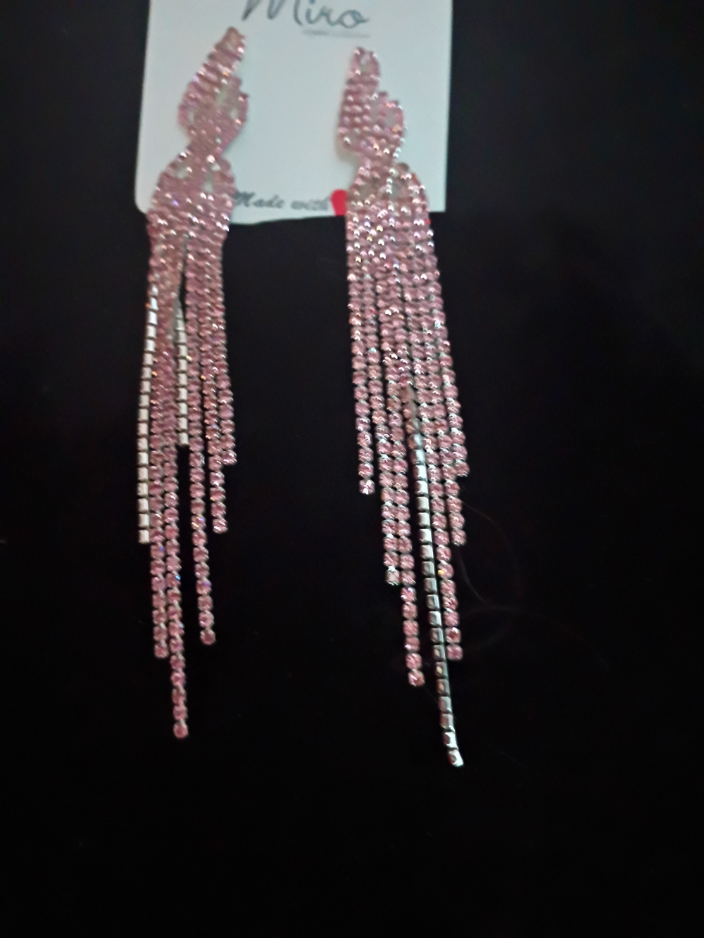 Pink Crystal Fringe Statement Earrings